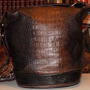 Large Marino Orlandi croc embossed leather bucket bag Italy